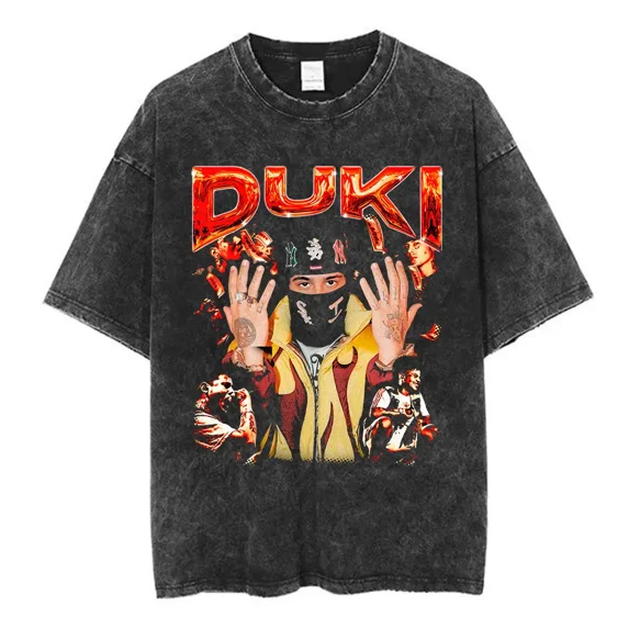 DUKI ADA Tour Cotton T-Shirt for Men & Women - Hip Hop Style, Vintage Washed, Oversized & Cozy Short Sleeve Tops