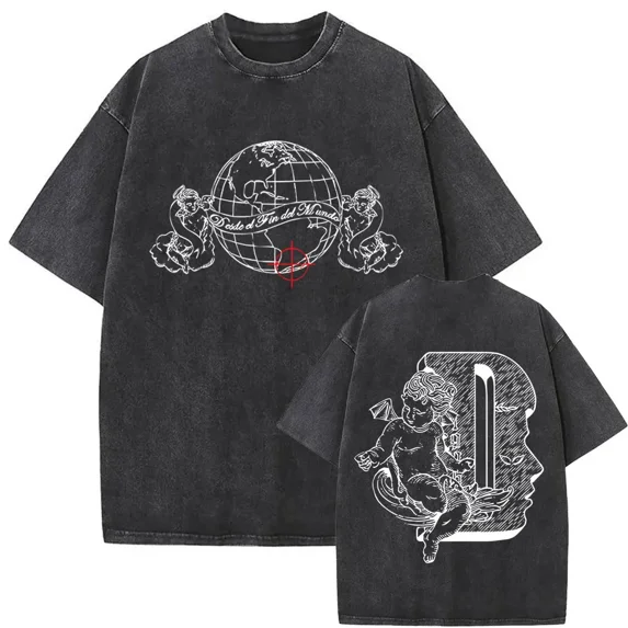 DUKI Men's Hip Hop Oversized Cotton Short sleeved T-shirt - Retro washed unisex short sleeved streetwear