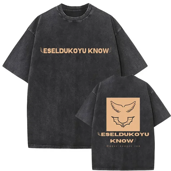 DUKI Men's Hip Hop Oversized Cotton Short sleeved T-shirt - Retro washed unisex short sleeved streetwear