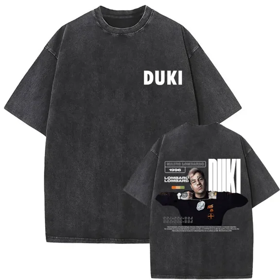 DUKI Men's Hip Hop Oversized Cotton Short sleeved T-shirt - Retro washed unisex short sleeved streetwear