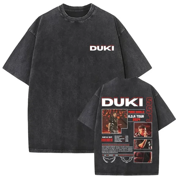 DUKI Men's Hip Hop Oversized Cotton Short sleeved T-shirt - Retro washed unisex short sleeved streetwear
