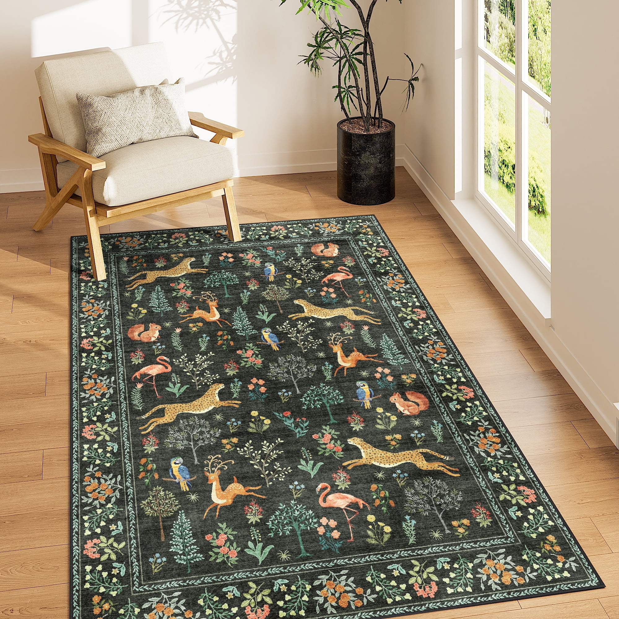 DUKINO 3x5 Rug, Washable Animal Area Rug with Non Slip Vintage Design ...