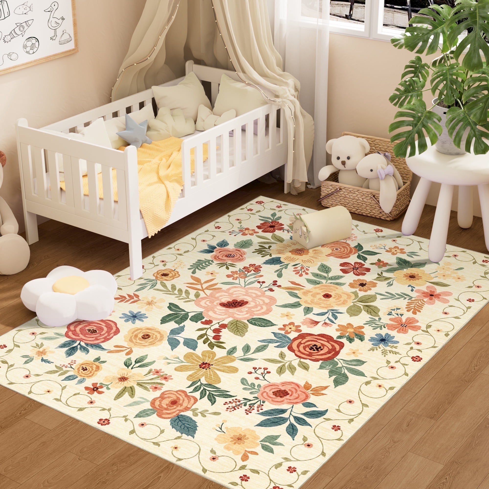 Small Rug For Chair DUKINO 4x6 Feet Office Chair Mat, Lightweight Non Slip Washable Floral ...