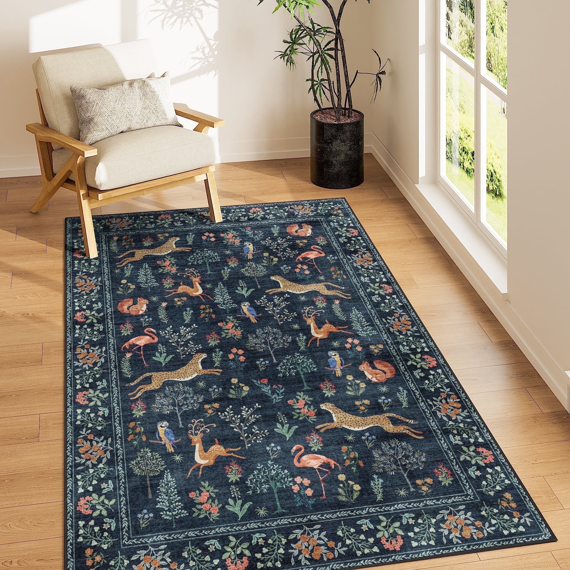 DUKINO 4x6 Rug, Washable Animal Area Rug with Non Slip Vintage Design ...