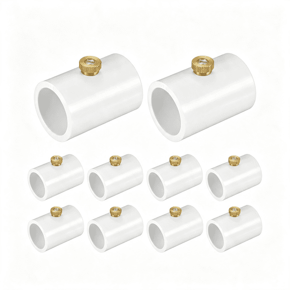 DUKOU 10-Pack Pvc Misting Nozzle Coupling, 0.7Mm Orifice 1/2 Inch Splitter with Brass Mist Nozzle for Outdoor Misting Cooling System, Steel Atomizing Mister Sprayer