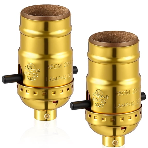 DUKOU 2 Pack Ul Listed Lamp Socket, E26 Threaded Lamp Sockets Replacement with On/Off, Medium Screw Push Socket, Lamps Parts for Floor and Table Lamps, Diy Project (Push-In Switch,Gold)