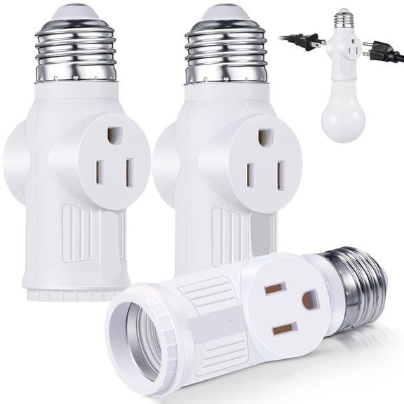 DUKOU 3 Pcs Light Socket to Plug Adapter,E26 Lamp Sockets Converter to 3-Prong Outlet&Bulb Holder,Screw-In Light Socket Adapter for Garage,Porch&Utility Areas (White)
