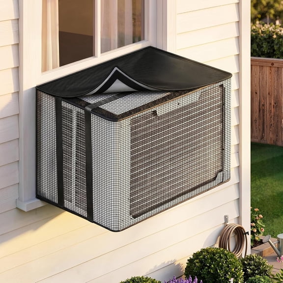 DUKOU Air Conditioner Covers for Outside, Mesh Window Ac Cover for Outdoor Block Bugs Leaves and Debris, Rainproof Cover for Wall Ac Unit (17W X 13H X 12D)