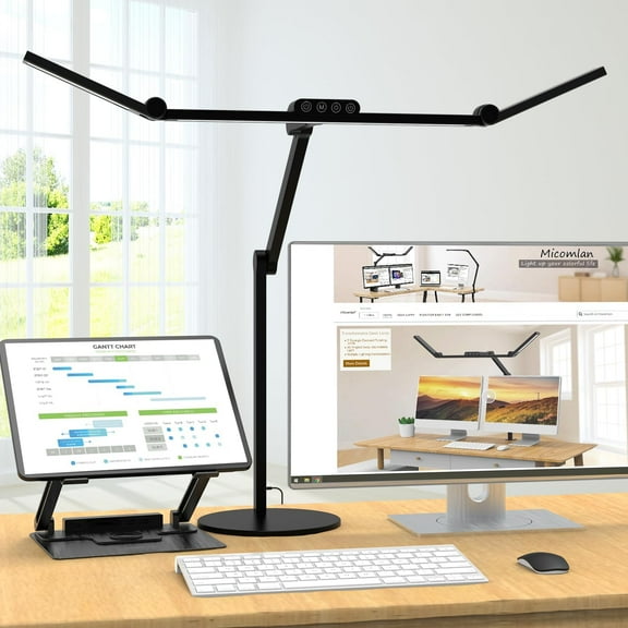 DUKOU Architect Desk Lamp with Atmosphere Lighting,Adjustable Led Desk Light for Home Office with Base,24W Bright Auto Dimming Table Light with Rotatable Swing Arm for Workbench Computer