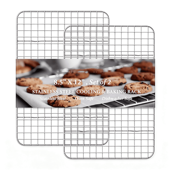 DUKOU Cooling Rack Stainless Steel,Heavy Duty Cooling Racks for Cooking and Baking,Oven Safe Wire Rack for Cooking,Baking Rack for Oven Cooking Fits Quarter Sheet Pan,8.5"X12",2-Pack