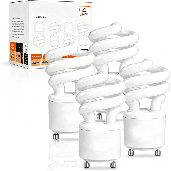 DUKOU Gu24 Cfl Light Bulbs,13W 60W Equivalent,3500K Neutral White,4-Pack,Mini Spiral Self-Ballasted 2-P" Fluorescent Bulbs with Twist-And-Lock Base,800 Lumens and Rated for 10,000 Hours.