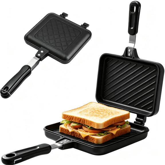 DUKOU Sandwich Maker,Stovetop Panini Press Grill with Non-Stick Plates,Double-Sided Flipping Grilled Cheese Pan for Home Kitchen and Camping Easy Release Grilled Cheese Pan