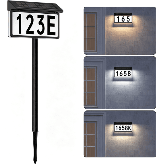 DUKOU Solar Address Sign,Solar Lighted House Numbers for Outside,3Color Waterproof Illuminated House Number Plaque with Stake,Wall Mounted Or in Ground Solar Address Numbers for Yard(Black,1Pc)