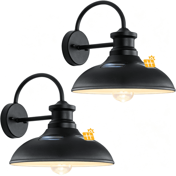 DUKOU Solar Barn Lights for Outside,Dusk to Dawn Farmhouse Gooseneck Barn Light,12" Large Black Porch Light Fixture Wall Mount,Waterproof Outside Wall Lights Solar Powered for Porch Garage
