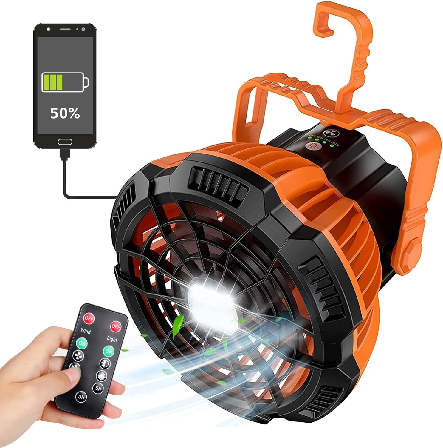 DUKUSEEK Camping fan with LED Lantern, 40H Work Time Battery Operated ...