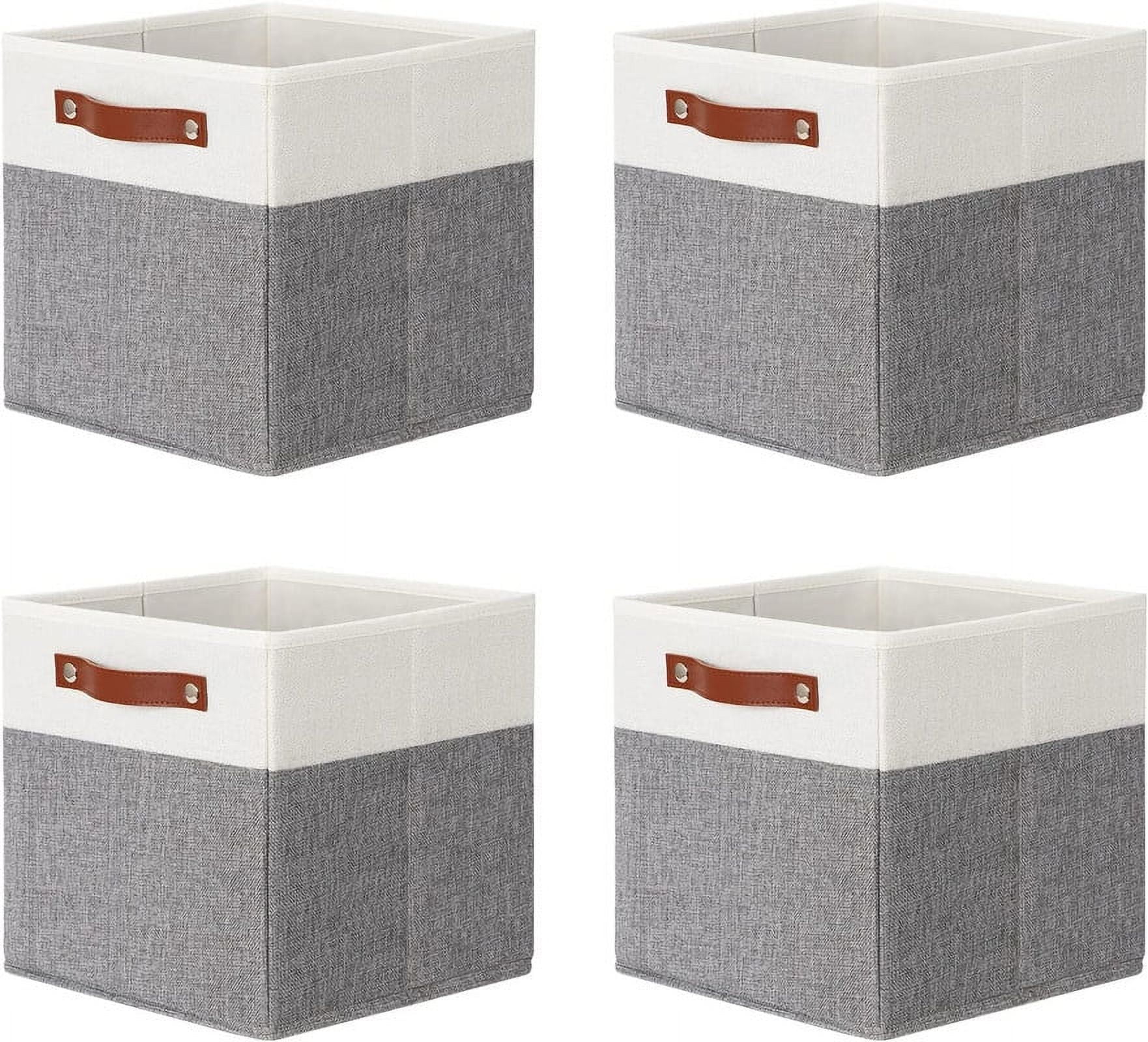 DULLEMELO 4 PCS 11 Inch Foldable Storage Cubes with Leather Handles