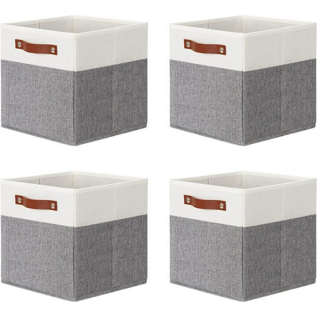 DULLEMELO 4 PCS 11 Inch Foldable Storage Cubes with Leather Handles