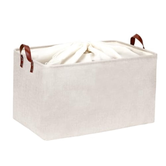DULLEMELO Large Beige Storage Basket 70L Oversized Canvas Fabric Storage Bin Collapsible Rectangular Toys Basket Organizer with Handles 22X15 Storage Container for Clothes Blankets Pillows