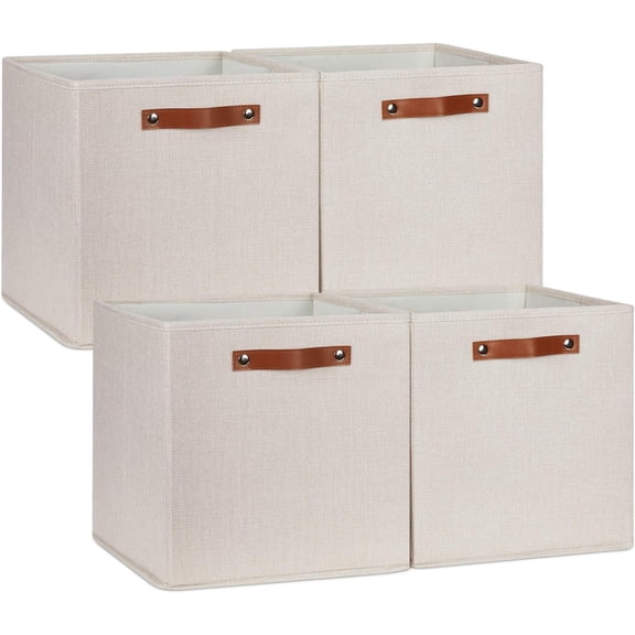 DULLEMELO Storage Baskets for Shelves Closet Storage,Sturdy Home Organization Bins for Gifts Empty,Foldable Fabric Storage Cubes Baskets for Nursery Toys Towels Clothes Storage(Beige-4 Pack)