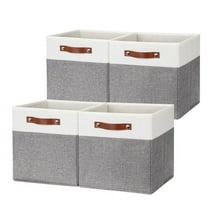 DULLEMELO Storage Cubes 1212 Fabric Cube Storage Bins 4PCS Foldable Storage Baskets with Handles, Decorative Storage Boxes for Organizing, Home, Office, Nursery, Shelf, Closet (White&Gray)
