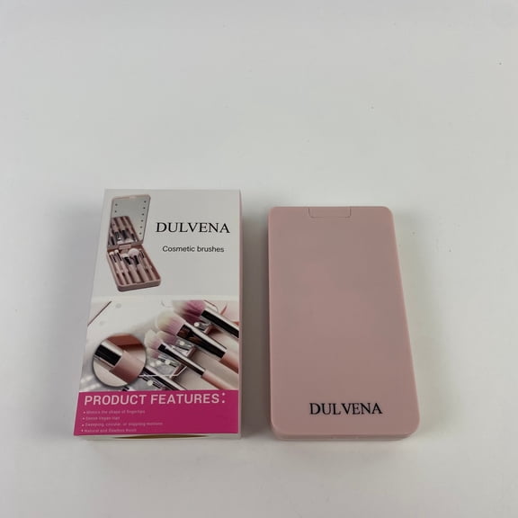 DULVENA Cosmetic brushes,Travel Makeup Brush Set with LED Light Mirror, Cosmetic Makeup Brushes Kit with Holder Case and Mirror, Foundation Powder Concealers Eye Shadows Makeup Brush Set(Pink)