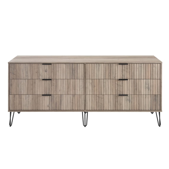 DUMBO 6-Drawer Double Low Dresser from Engineered Wood in Gray