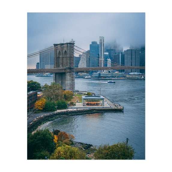 DUMBO Views - Brooklyn New York Photography Bridge City Skyline Autumn Architecture Harbor Scenic Unframed Wall Art Print 6 x 8 inches