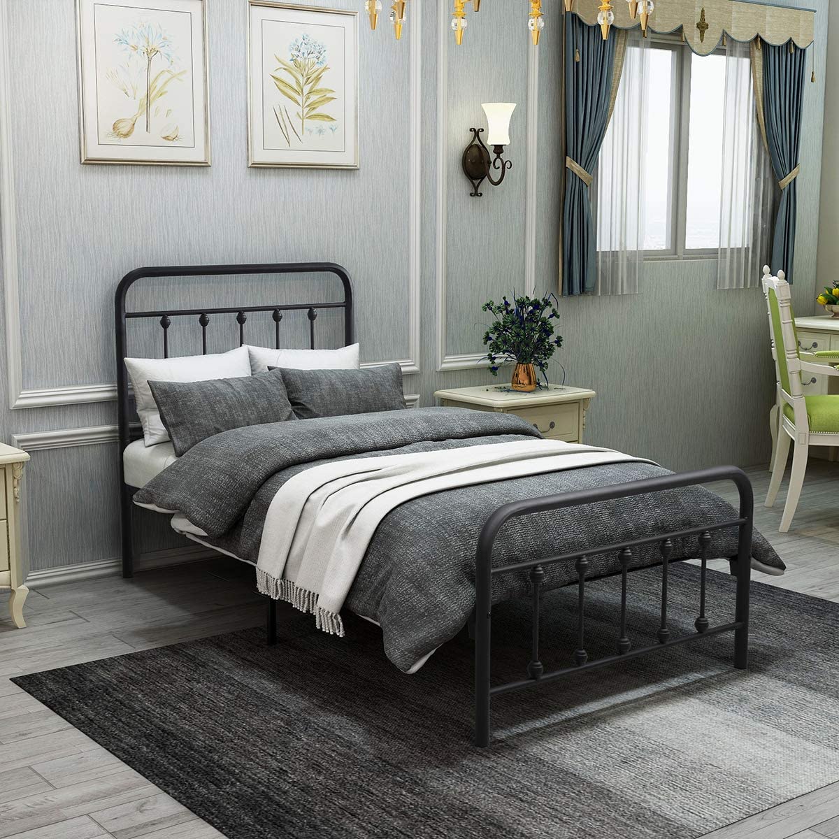 DUMEE Metal Queen Bed Frame with Headboard and Footboard Farmhouse