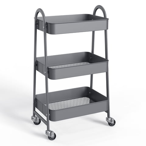 ZUNMOS 3 Tier Rolling Cart, Metal Utility Storage Cart with Lockable Wheels for Livingroom, Bathroom, Kitchen & Narrow Spaces,Gray