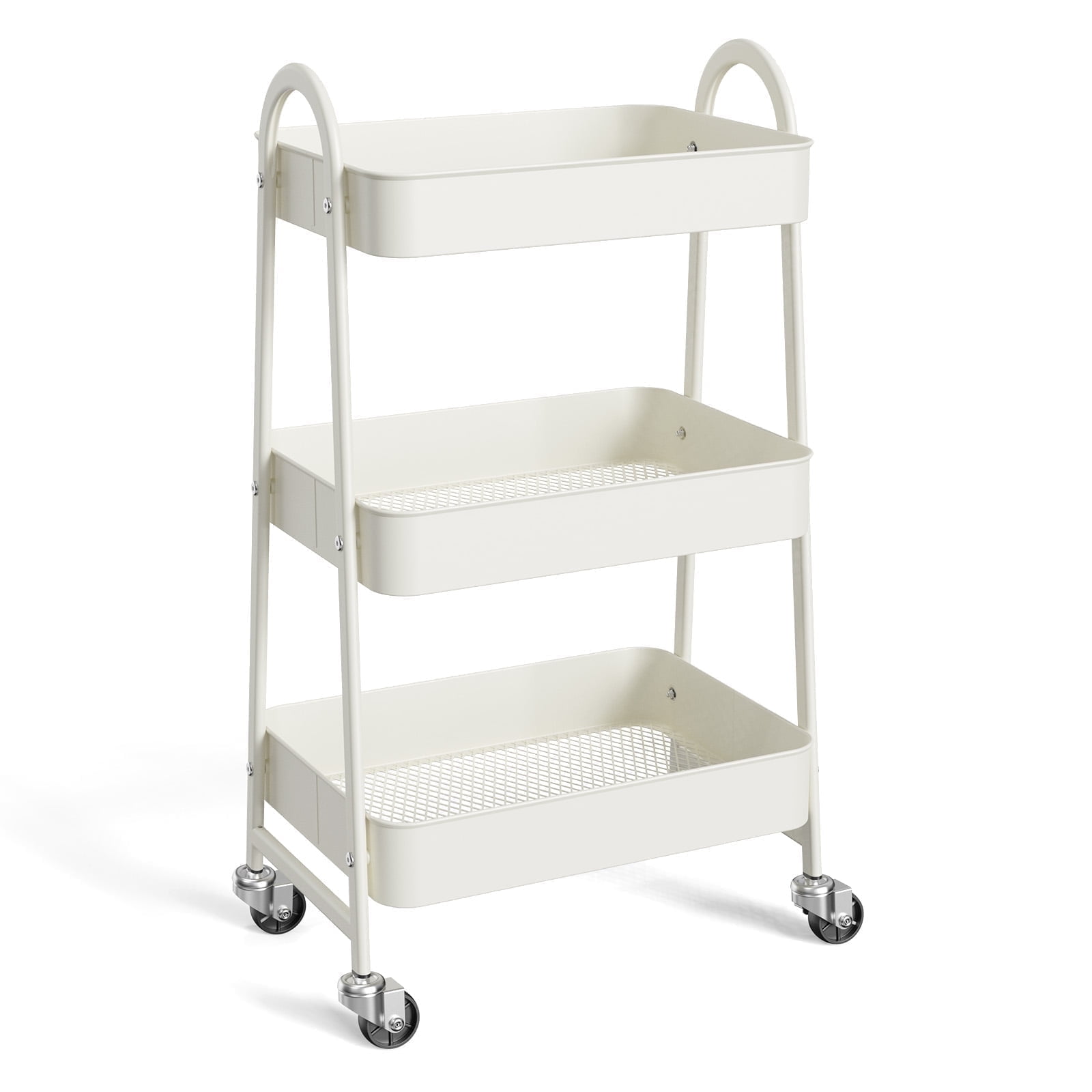 ZUNMOS 3 Tier Rolling Cart, Metal Utility Storage Cart with Lockable Wheels for Livingroom, Bathroom, Kitchen & Narrow Spaces, White