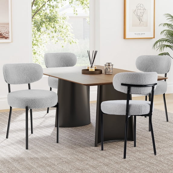 CONCETTA Dining Chairs Set of 4, Kitchen Chairs with Curved Backrest & Metal Legs, Mid Century Modern Round Dining Room Chairs for Vanity, Living Room,Gray