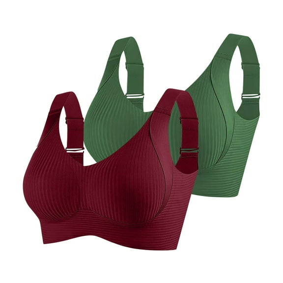 DUMUIELD 2pc Seamless Wireless Bras for Women No Underwire, Bralettes for Women with Support and Lift Comfortable Minimizer Sports Bras Green,XXL