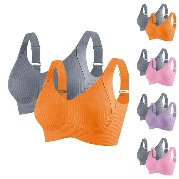 DUMUIELD 2pc Women Wireless Bras Supportive Tshirt Bra Comfortable Bralette No Underwire Seamless Push Up Everyday Bras Purple,XXXL