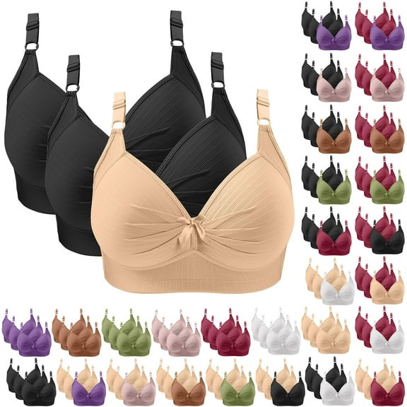 DUMUIELD 3PCS Womens Wireless Bras Comfortable Push Up Bra No Underwire Bra Full Support Lift Bralette Everyday Seamless Tshirt Bras Khaki,M