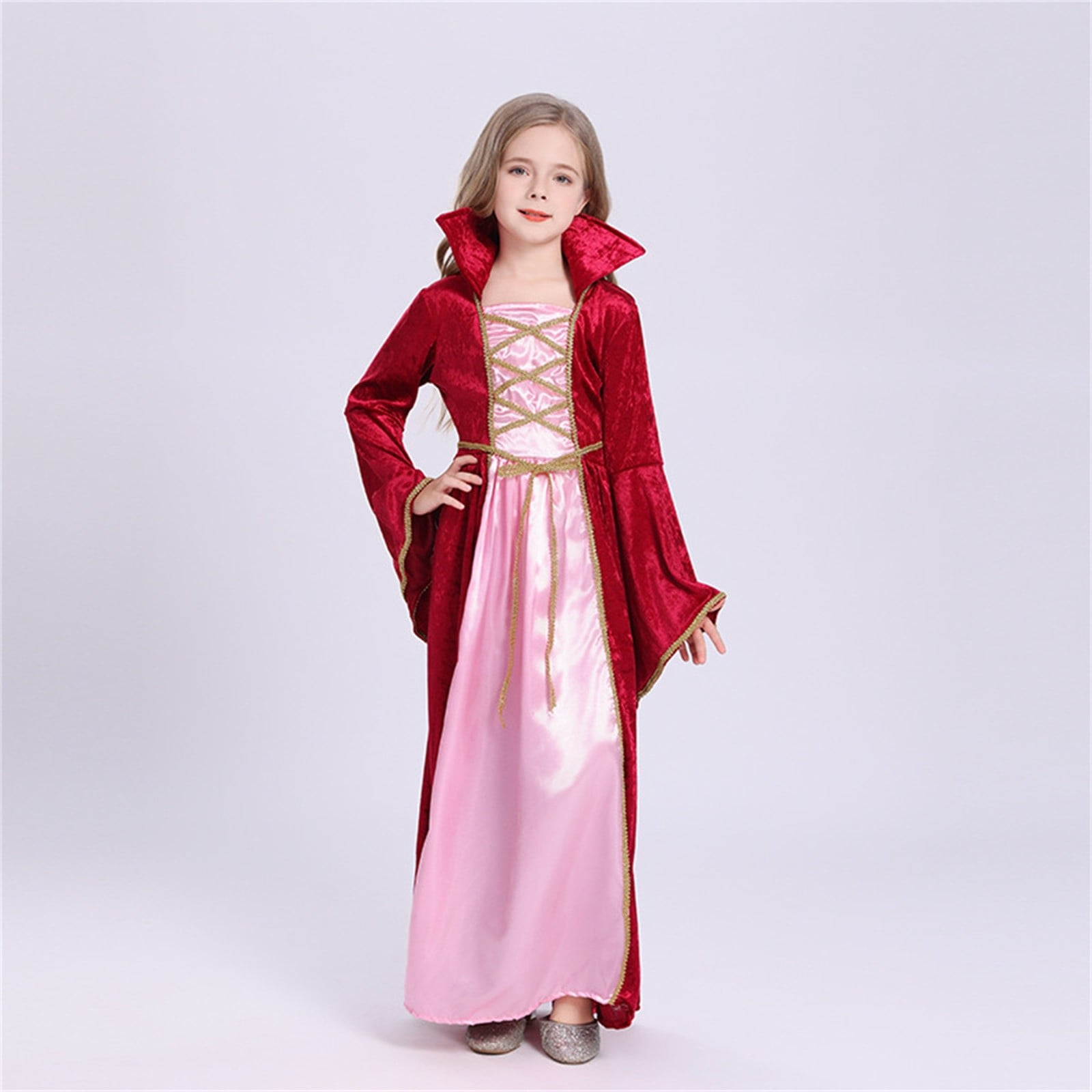 DUMUIELD 5-14Years Girls Velvet Princess Dresses Medieval Hooded Robe ...