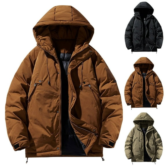 DUMUIELD Big and Tall Mens Winter Jacket Insulated Weather Resistant Puffer Coat Wind Water Resistant Quilted Zip Up Hooded Jackets Black,XXXL