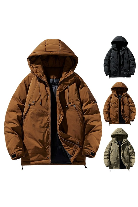 Big and Tall Mens Winter Jacket Insulated Weather Resistant Puffer Coat Wind Water Resistant Quilted Zip Up Hooded Jackets Coffee,XXXXL