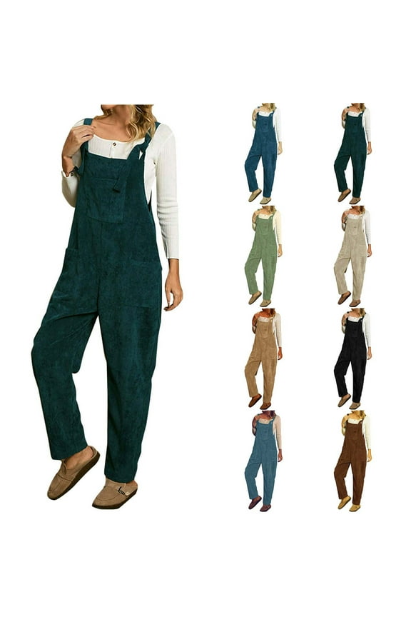 Corduroy Overalls for Women Barrel Wide Leg Bib Corduroy Pants Women Adjustable Sleeveless Romper Jumpsuit with Pockets Army Green,XXL