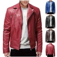 thumbnail image 1 of DUMUIELD Men Faux Leather Jacket Full Zip Up Collar PU Leather Motorcycle Jacket Plus Size Bomber Coat Outwear with Pockets Brown,XXXXXL, 1 of 7