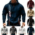 thumbnail image 1 of DUMUIELD Men Hoodies American Flag Zip Up Sherpa Lined Sweatshirts Lightweight Warm Fleece Winter Jacket Casual Coat Khaki,L, 1 of 4
