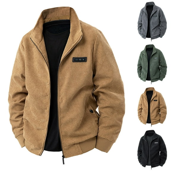 DUMUIELD Men's Corduroy Jacket Thick Thermal Warm Sherpa Fleece Lined Winter Coat Zip Up Trucker Cargo Coat for Men Black,XXXXL