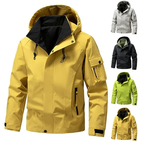 DUMUIELD Men's Hooded Softshell Jacket Waterproof Lightweight Insulated Windbreaker Ski Snow Winter Hiking Rain Shell Jackets Yellow,XXXL