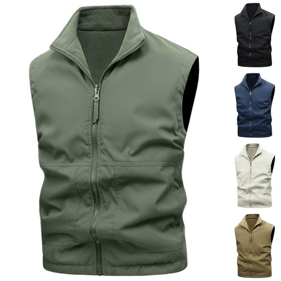 DUMUIELD Men's Lightweight Golf Vest Windproof Softshell Vests Outerwear Multi-Pockets Zip Up Sleeveless Jacket for Hiking Travel White,L