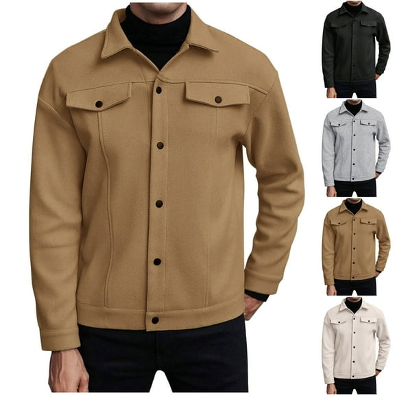 DUMUIELD Men's Pea Coat Classic Gentle Wool Blend Jacket Single Breasted Collared Windbreaker Casual Short Trench Coats Beige,M