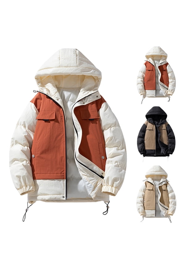 Men's Puffer Jacket Heavyweight Hooded Water Resistant Winter Bubble Coats Ski Parkas Windproof Insulated Puffy Coat Khaki,XXL