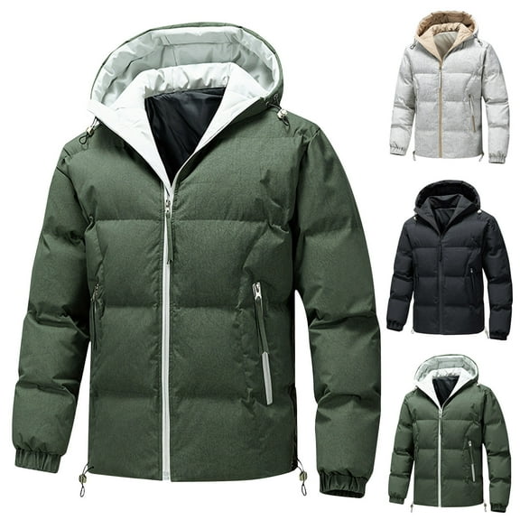 DUMUIELD Men's Puffer Jacket Hooded Down Coats Winter Warm Parka Waterproof Windproof Thicken Snow Ski Jacket Beige,XXXXL