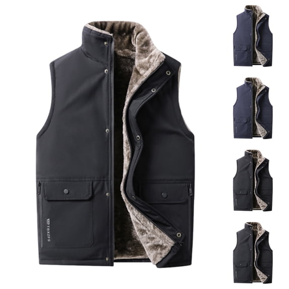 DUMUIELD Men's Puffer Vest Outerwear Sherpa Fleece Lined Coat Casual Sleeveless Jacket Outdoor Winter Warm Waistcoat Black,XXXXL