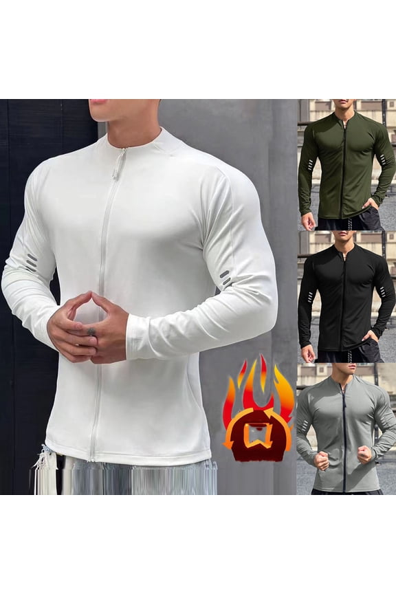 Men's Thermal Compression Shirt Fleece Lined Long Sleeve Athletic Warm Base Layer Zip-Up Running Casual Workout Top Gray,XXL