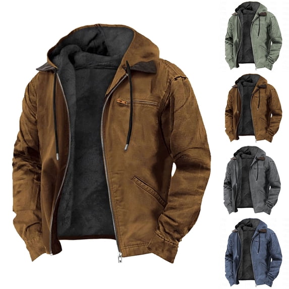 DUMUIELD Men's Zip Up Sherpa Lined Hoodies Thermal Warm Winter Fleece Jacket Windproof Trucker Jackets Work Cargo Coats Navy,M