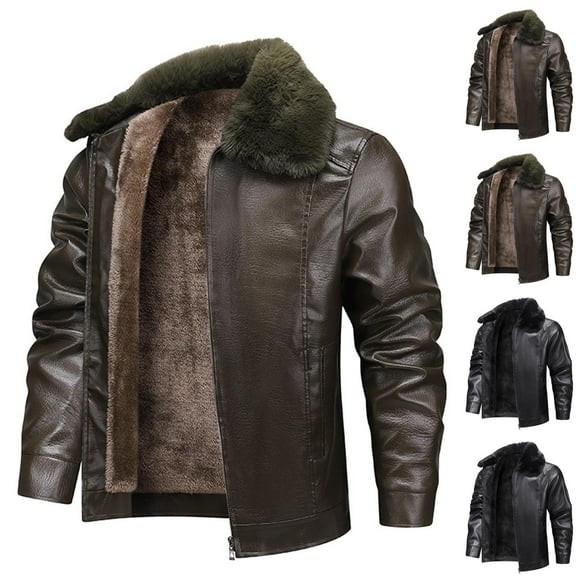 DUMUIELD Mens Aviator Bomber Jacket Vintage Winter Faux Leather Motorcycle Jacket Warm Sherpa Lined PU Leather Jackets Black,M